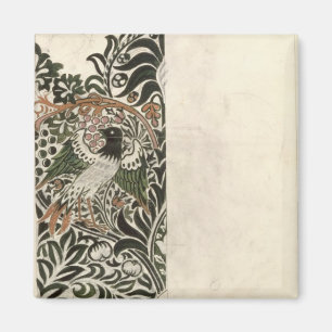 Unfinished 'Bird and Vine' wood block design for w Magnet