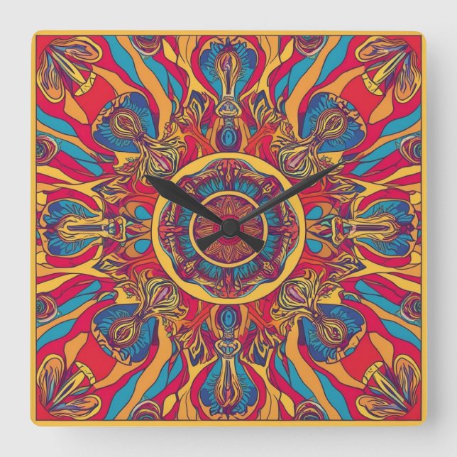 Unfolding Blooms Square Wall Clock (Front)