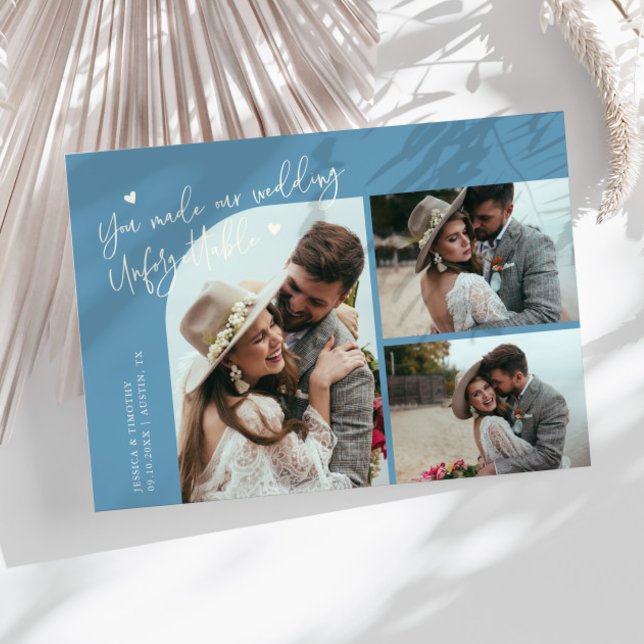 Unforgettable Wedding Denim Blue Multi Photo Thank You Card (Creator Uploaded)