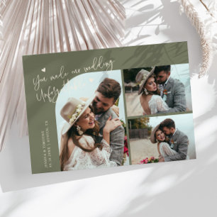 Unforgettable Wedding Sage Green Multi Photo Thank You Card