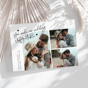 Unforgettable Wedding White Multi Photo Thank You Card