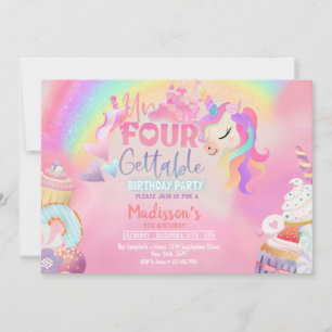 Unfourgettable Unicorn Doughnut Sweet 4th Birthday Invitation