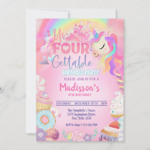 Unfourgettable Unicorn Doughnut Sweet 4th Birthday Invitation
