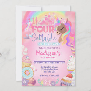 Unfourgettable Unicorn Sweet Girl 4th Birthday  Invitation