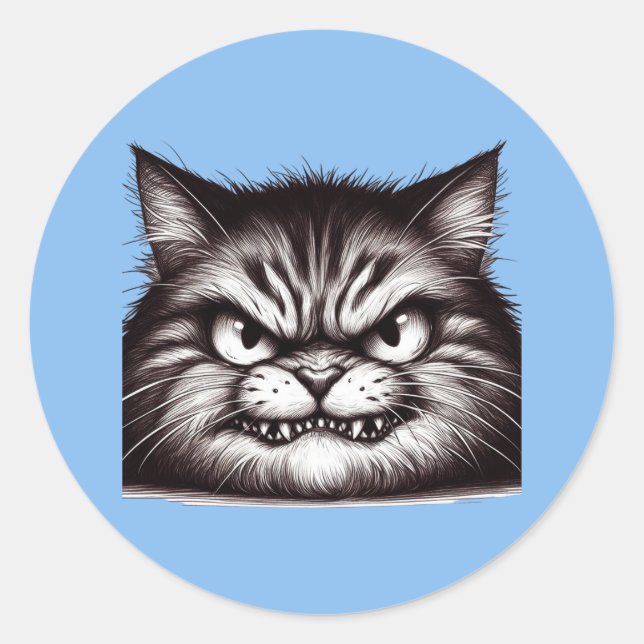 Unhappy cat face. classic round sticker (Front)