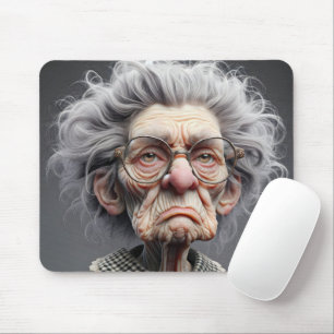 Unhappy Old Lady Caricature  Mouse Pad