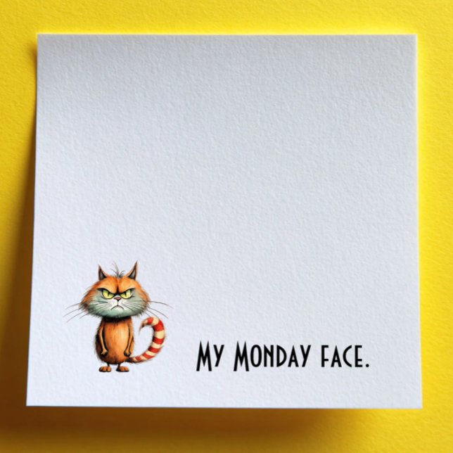 Unhappy Orange Cartoon Cat My Monday Face Post-it Notes (Creator Uploaded)