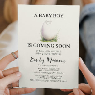 Unhatched egg And Baby Boy Is Coming Baby Shower Invitation