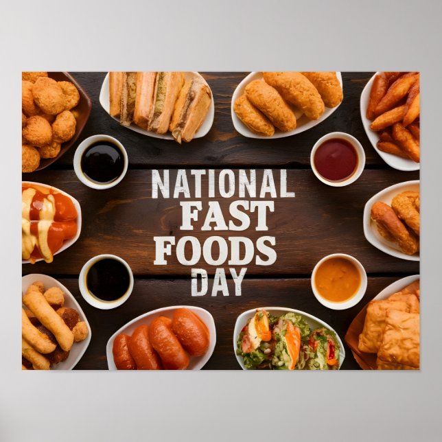 Unhealthy Fast Food Spread with Sauces Poster (Front)