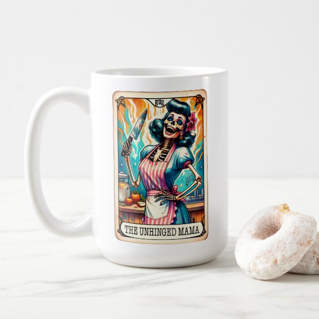 Unhinged Mama Tarot Card Coffee Mug (With Donut)