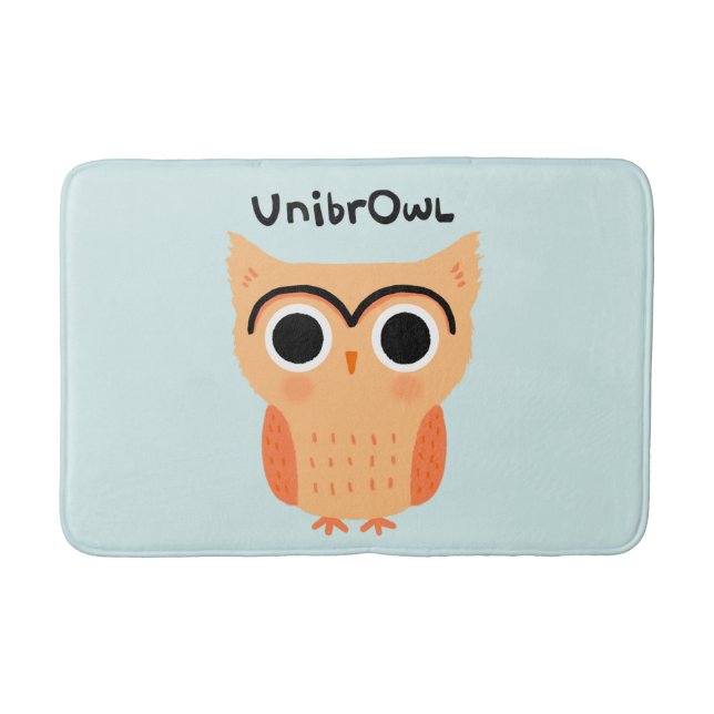 UnibrOwl Unibrow Owl | Funny Cute Eyebrows Owl Bath Mat (Front)