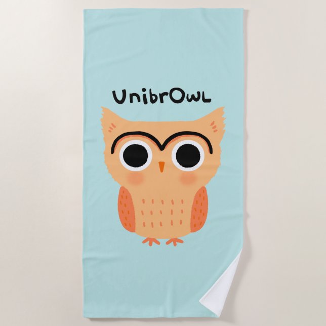 UnibrOwl Unibrow Owl | Funny Cute Eyebrows Owl Beach Towel (Front)