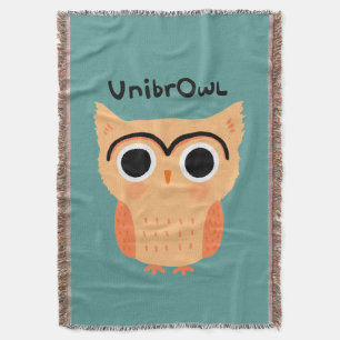 UnibrOwl Unibrow Owl Funny Cute Eyebrows Owl Throw Blanket
