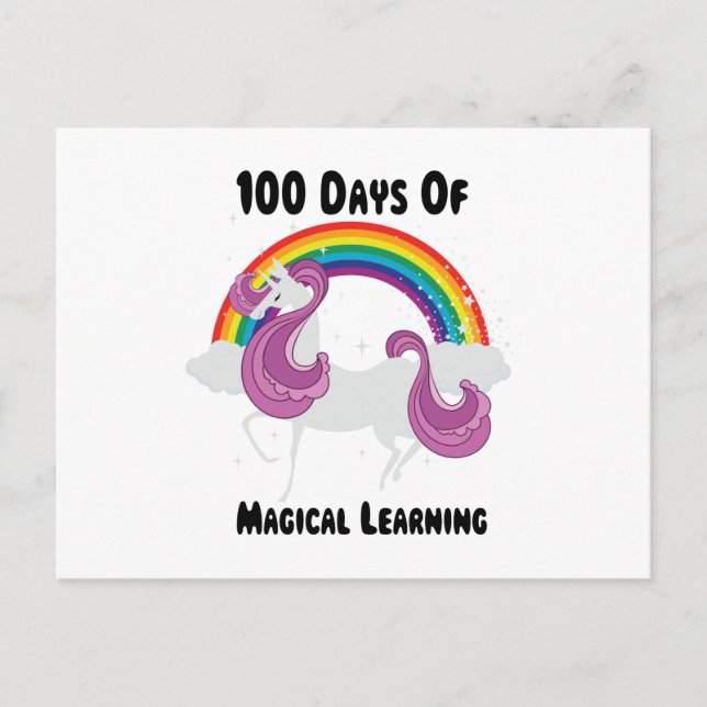 Unicorn 100th Day Of School 100 Days For Girls Postcard (Front)