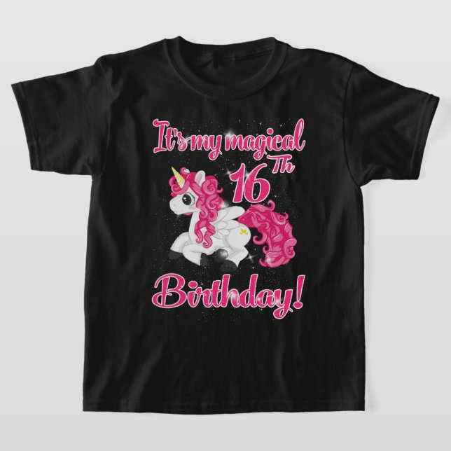 Unicorn 16th Birthday Party Shirt Girl 16 Years Ol (Laydown)