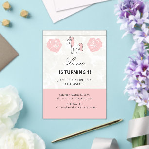 Unicorn 1st Birthday Cute Pink  Acrylic Invitations