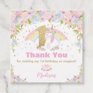 Unicorn 1st Birthday Party Thank You Gift Favour Tags