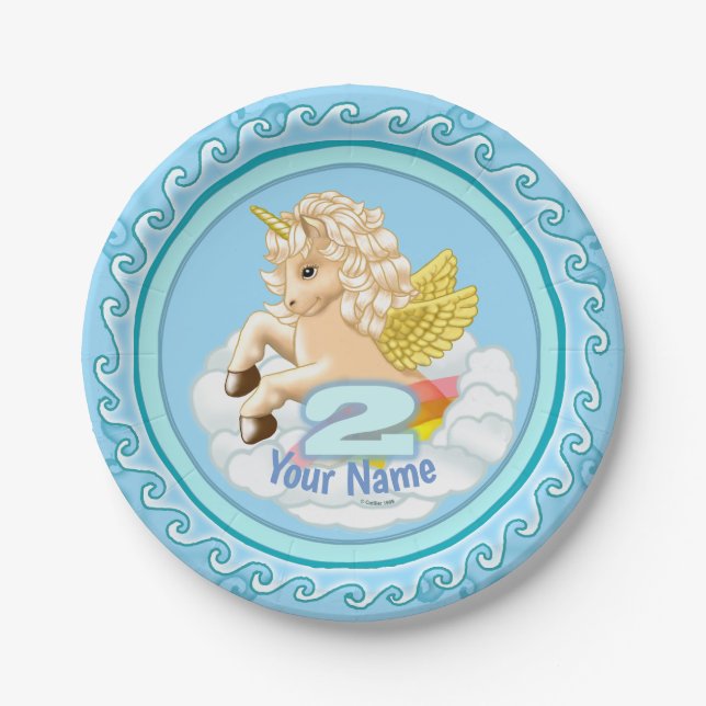 Unicorn  2 Year old Birthday paper plates (Front)