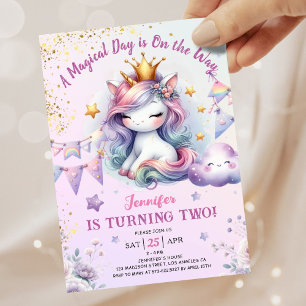 Unicorn 2nd Birthday Invite Girl Pink & Gold