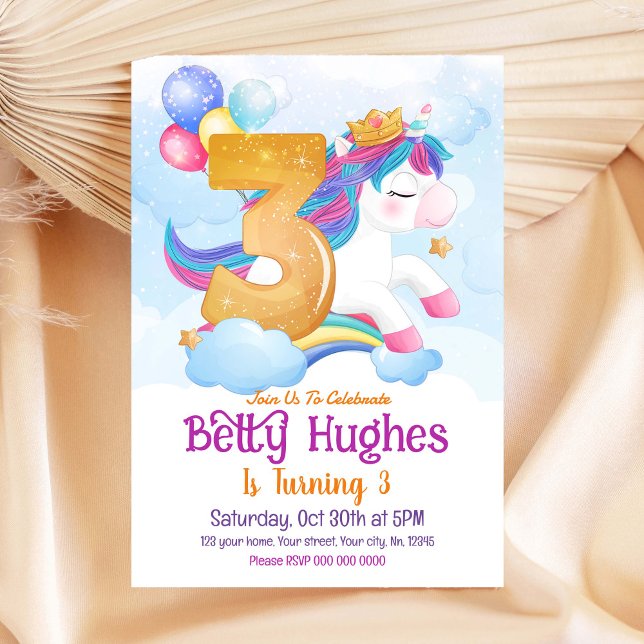 Unicorn 3rd Birthday Invitation (Creator Uploaded)