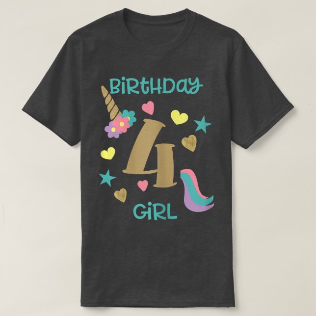 Unicorn 4th Birthday  Birthday Girl T  T-Shirt (Design Front)