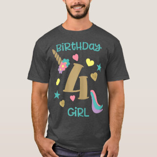 Unicorn 4th Birthday  Birthday Girl T  T-Shirt