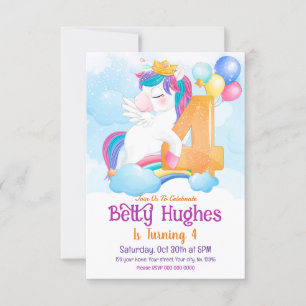 Unicorn 4th Birthday Invitation