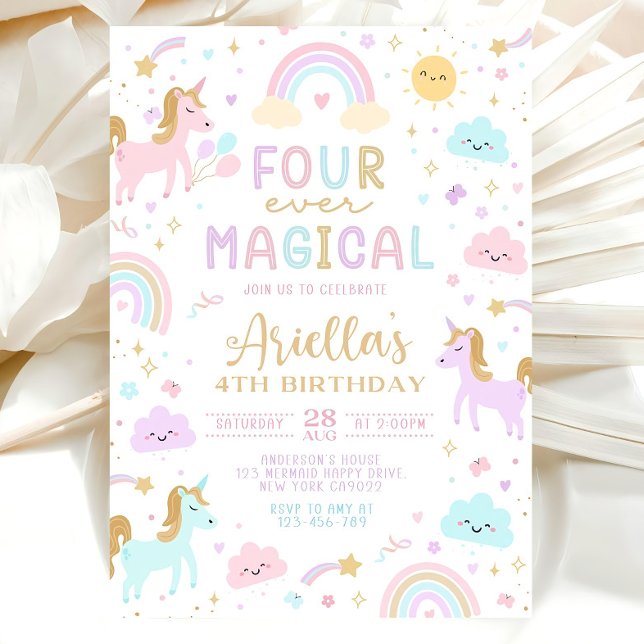 Unicorn 4th Birthday Invitation, Four Ever Magical Invitation (Creator Uploaded)