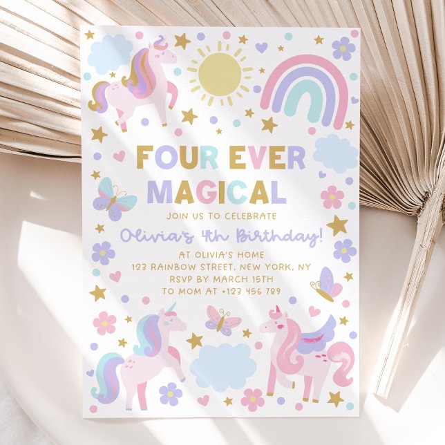 Unicorn 4th Birthday Invitation, Four Ever Magical Invitation (Creator Uploaded)