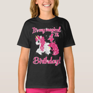 Unicorn 4th Birthday Party Shirt Girl 4 Years Old