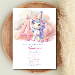 Unicorn 4th Fourth Pink Blue Purple Girl Birthday  Invitation