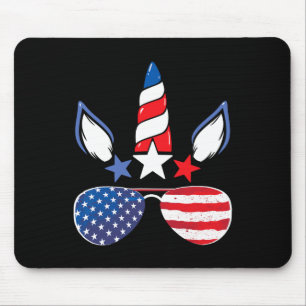 Unicorn 4th Of July Girls Kids Women American Flag Mouse Pad