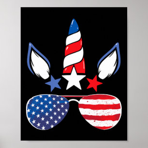 Unicorn 4th Of July Girls Kids Women American Flag Poster