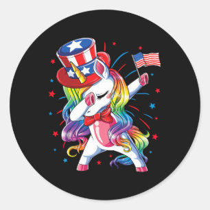 Unicorn 4th Of July Uncle Sam Girls American Flag Classic Round Sticker