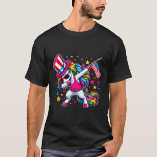 Unicorn 4th Of July Uncle Sam Girls American Flag T-Shirt