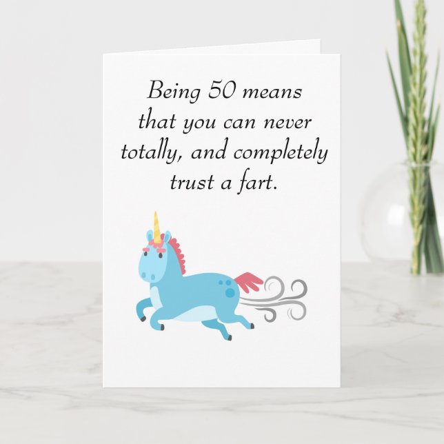 Unicorn 50th Birthday Trust a Fart Humour 50 Card (Front)