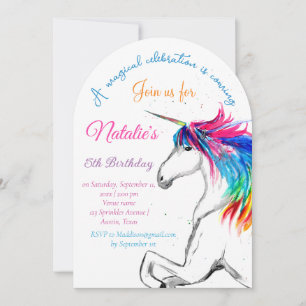 Unicorn 5th Birthday Girl Pink Magical Fifth Invitation