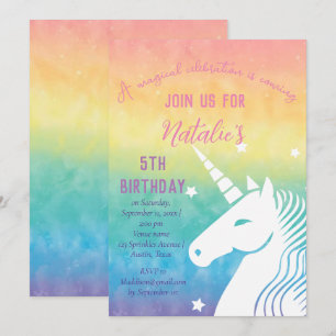 Unicorn 5th Birthday Girl Pink Magical Fifth Invitation