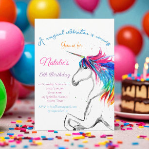 Unicorn 5th Birthday Girl Pink Magical Fifth Invitation