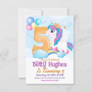 Unicorn 5th Birthday Invitation