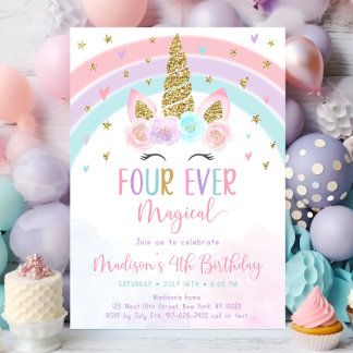 Unicorn 5th Birthday Invitation, Five is a Magical Invitation