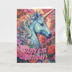 Unicorn 6th Birthday Folded Card