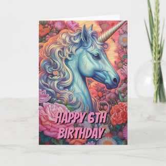 Unicorn 6th Birthday Folded Card