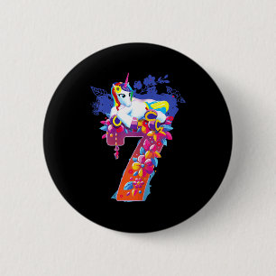Unicorn 7 year old girl birthday shirt happy 6 cm round badge