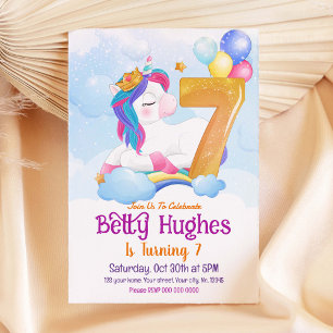Unicorn 7th Birthday Invitation