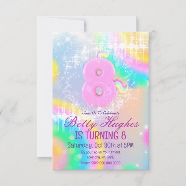 Unicorn 8th Birthday Invitation (Front)