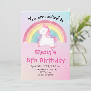 Unicorn 8th Birthday Invitation