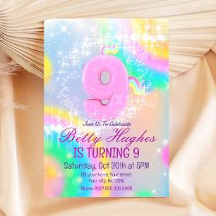 Unicorn 9th Birthday Invitation