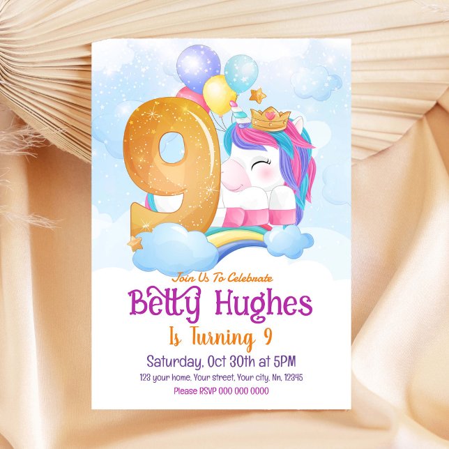Unicorn 9th Birthday Invitation (Creator Uploaded)