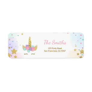 Unicorn Address Label Pink Gold Magical Rainbow Return Address Label